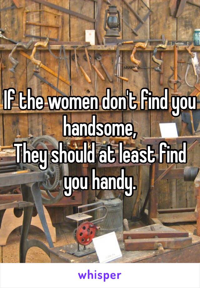 If the women don't find you handsome,
They should at least find you handy. 