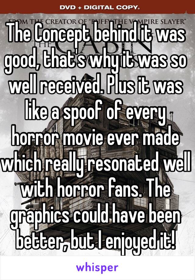 The Concept behind it was good, that's why it was so well received. Plus it was like a spoof of every horror movie ever made which really resonated well with horror fans. The graphics could have been better, but I enjoyed it!