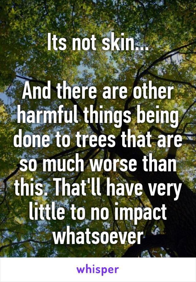 Its not skin...

And there are other harmful things being done to trees that are so much worse than this. That'll have very little to no impact whatsoever