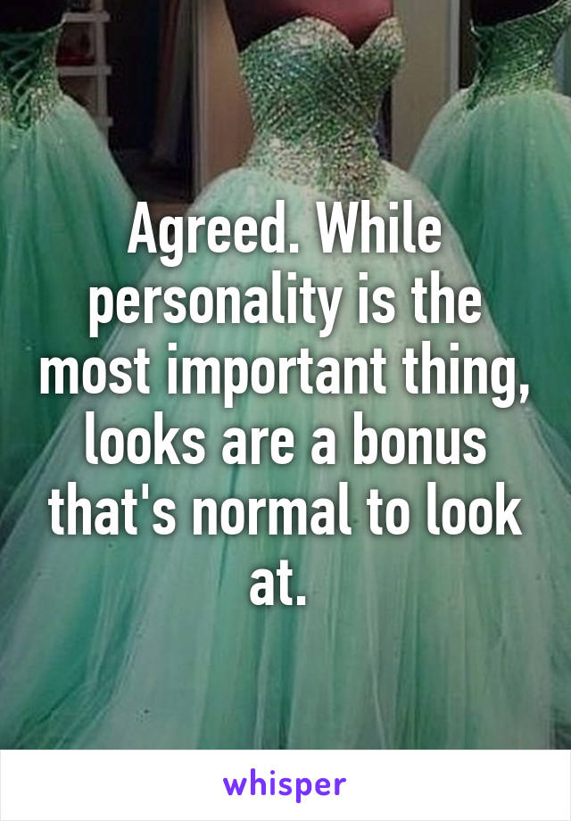 Agreed. While personality is the most important thing, looks are a bonus that's normal to look at. 