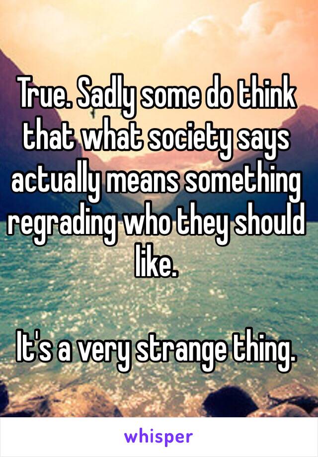 True. Sadly some do think that what society says actually means something regrading who they should like.

It's a very strange thing.