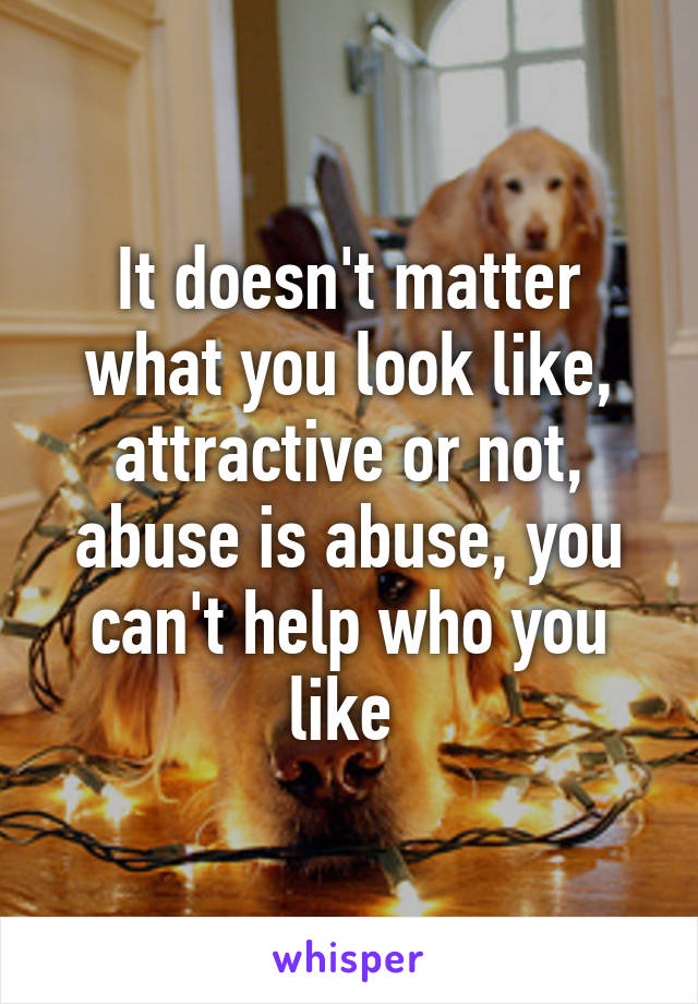 It doesn't matter what you look like, attractive or not, abuse is abuse, you can't help who you like 