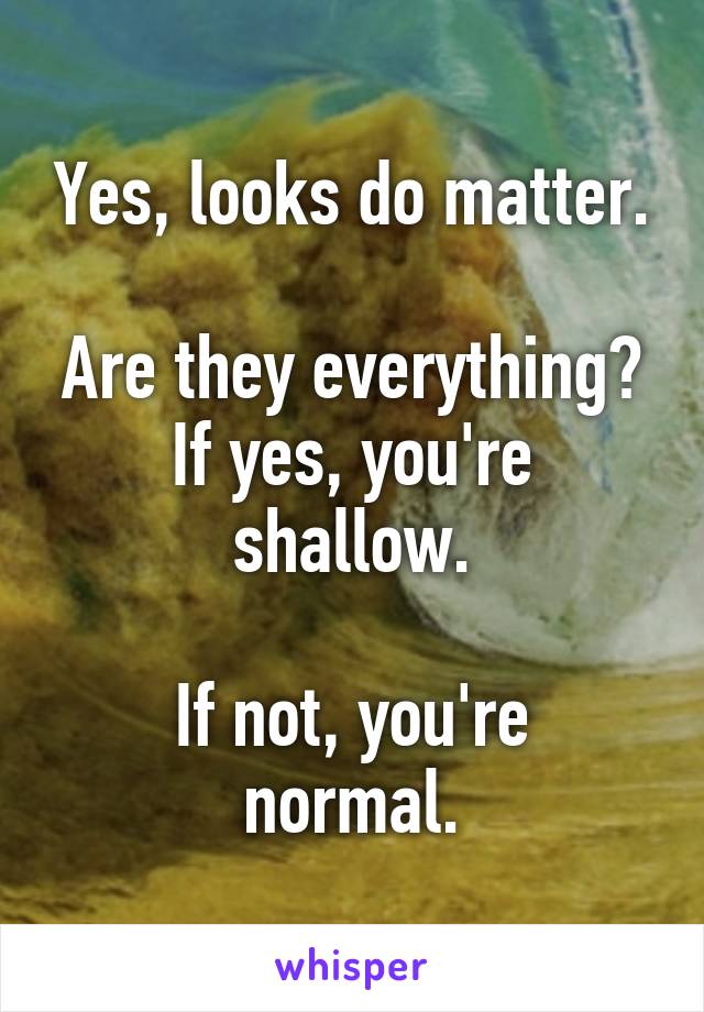 Yes, looks do matter.

Are they everything?
If yes, you're shallow.

If not, you're normal.