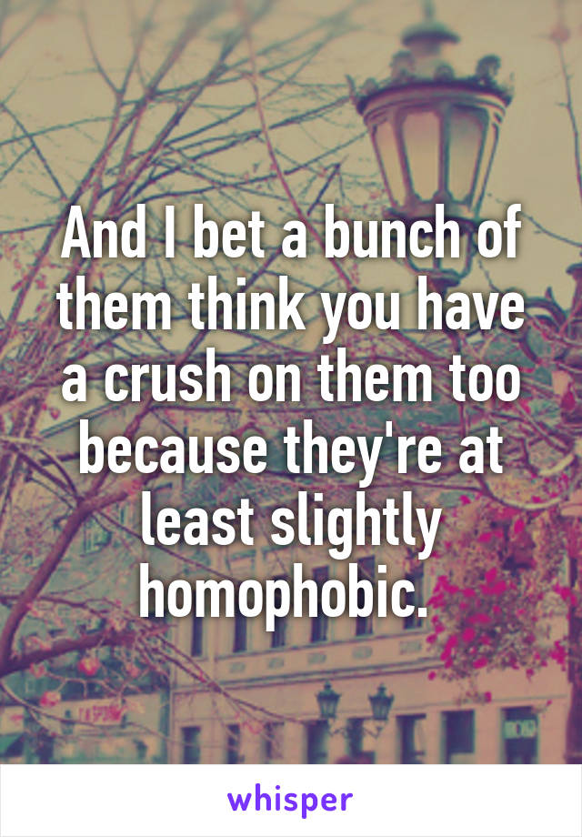 And I bet a bunch of them think you have a crush on them too because they're at least slightly homophobic. 