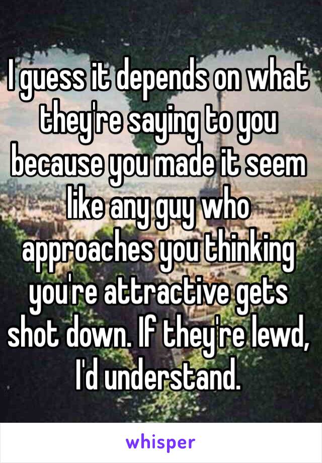 I guess it depends on what they're saying to you because you made it seem like any guy who approaches you thinking you're attractive gets shot down. If they're lewd, I'd understand.