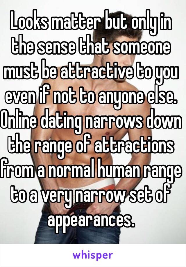 Looks matter but only in the sense that someone must be attractive to you even if not to anyone else. Online dating narrows down the range of attractions from a normal human range to a very narrow set of appearances. 