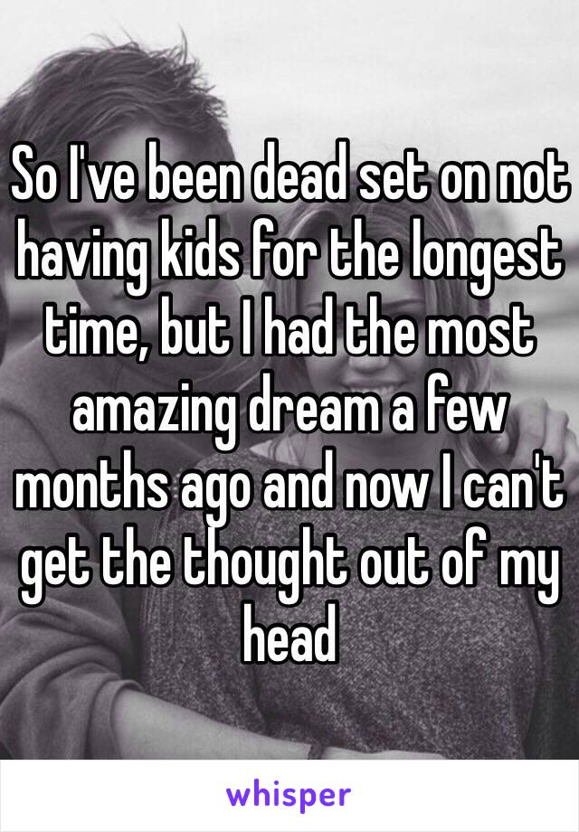 So I've been dead set on not having kids for the longest time, but I had the most amazing dream a few months ago and now I can't get the thought out of my head