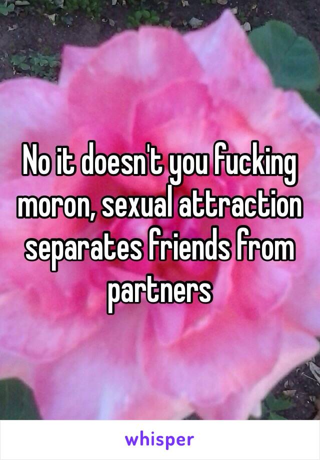 No it doesn't you fucking moron, sexual attraction separates friends from partners