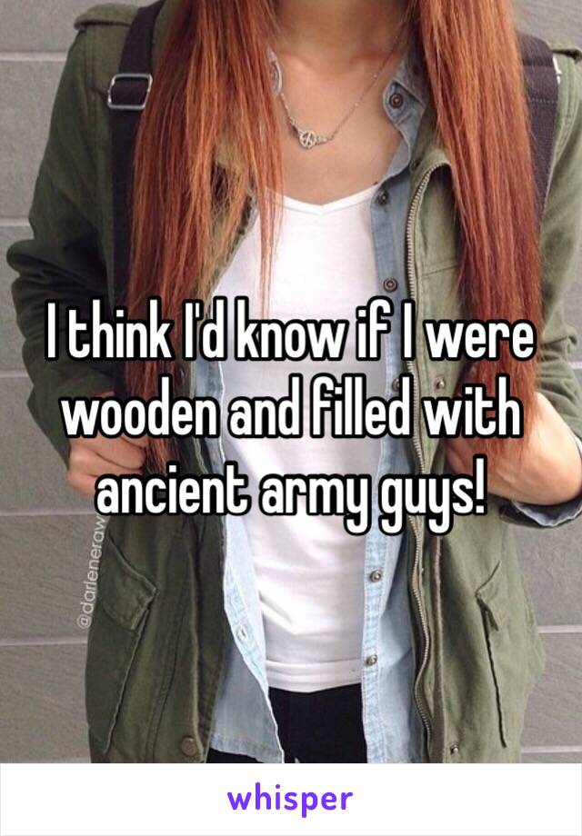 I think I'd know if I were wooden and filled with ancient army guys!