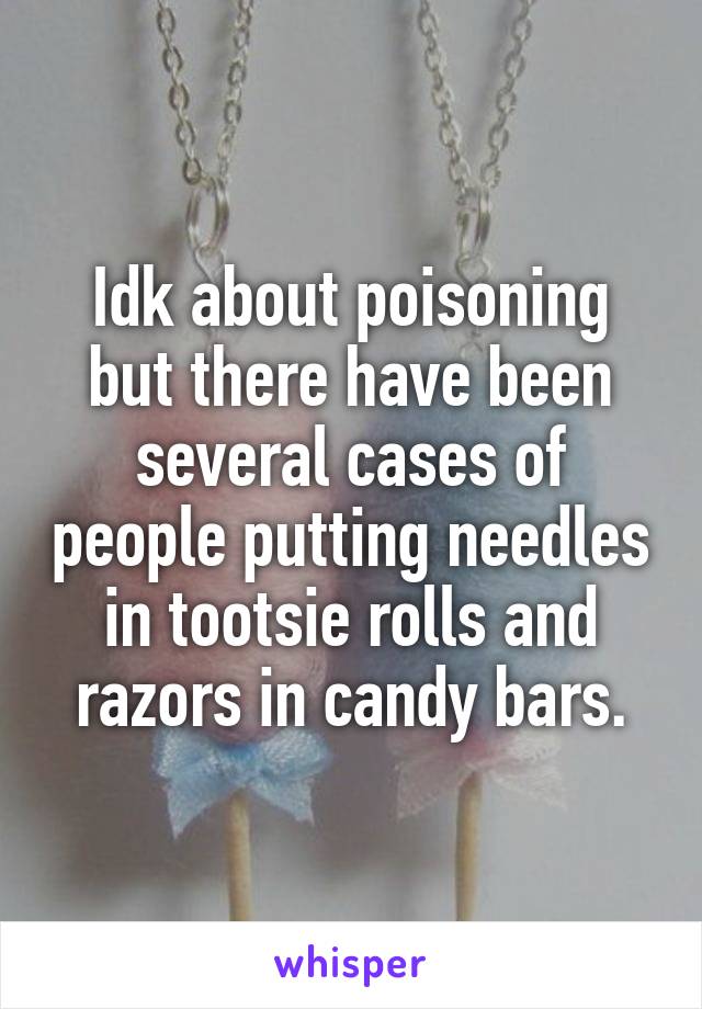 Idk about poisoning but there have been several cases of people putting needles in tootsie rolls and razors in candy bars.