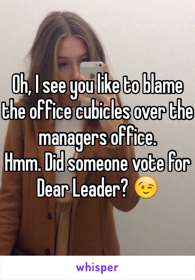 Oh, I see you like to blame the office cubicles over the managers office. 
Hmm. Did someone vote for Dear Leader? 😉