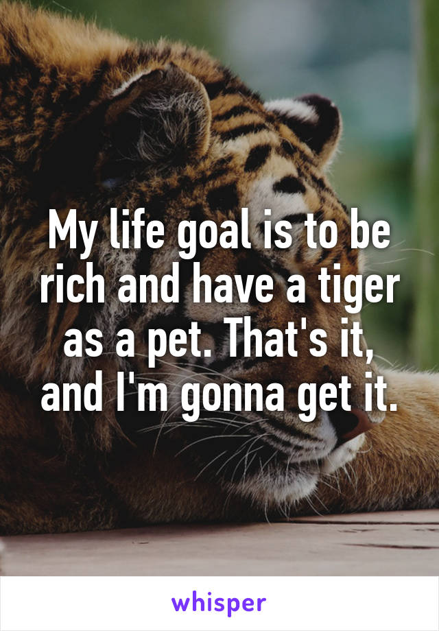 My life goal is to be rich and have a tiger as a pet. That's it, and I'm gonna get it.