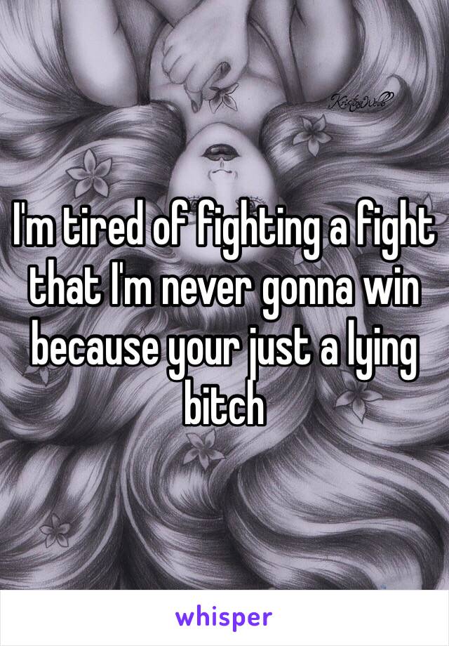 I'm tired of fighting a fight that I'm never gonna win because your just a lying bitch 