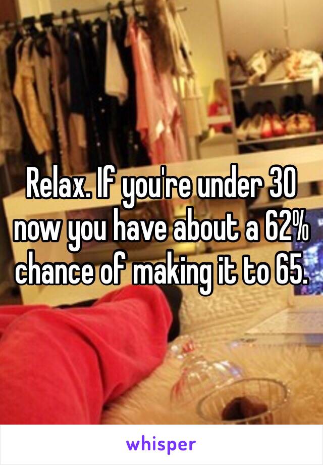Relax. If you're under 30 now you have about a 62% chance of making it to 65.