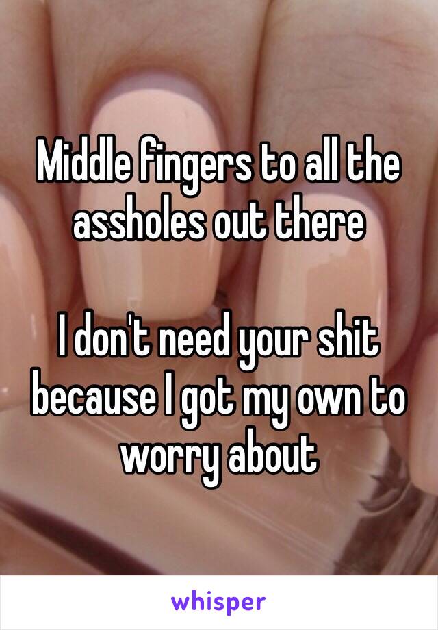 Middle fingers to all the assholes out there 

I don't need your shit because I got my own to worry about