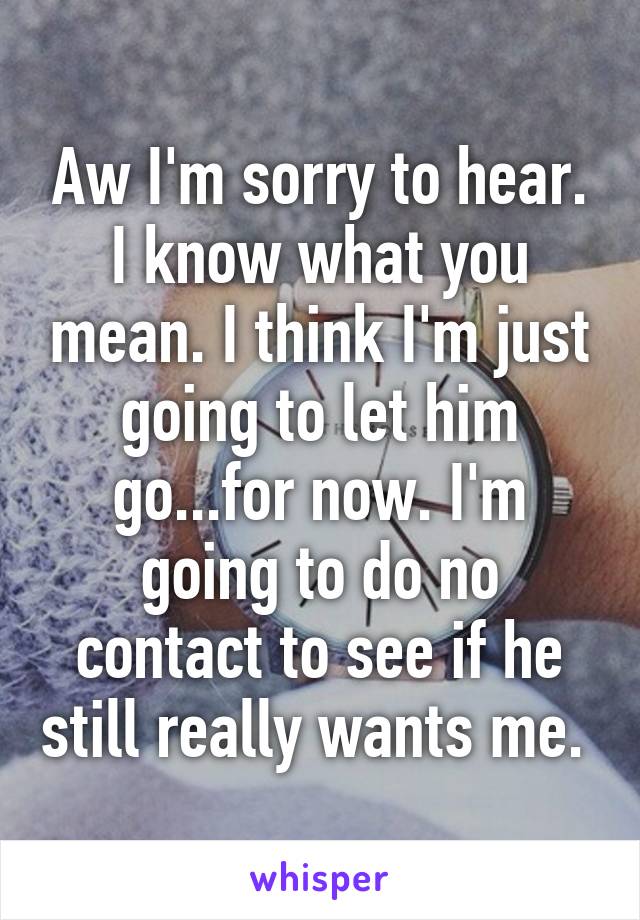 Aw I'm sorry to hear. I know what you mean. I think I'm just going to let him go...for now. I'm going to do no contact to see if he still really wants me. 