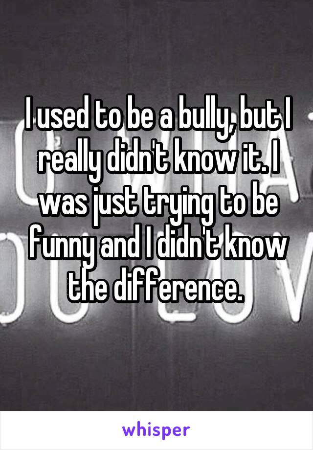I used to be a bully, but I really didn't know it. I was just trying to be funny and I didn't know the difference. 
