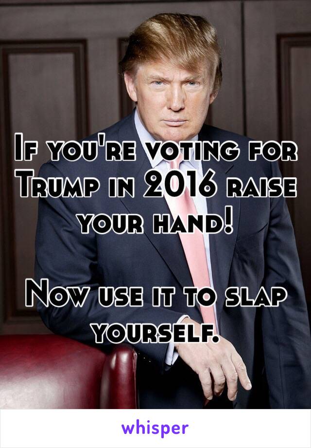 If you're voting for Trump in 2016 raise your hand!

Now use it to slap yourself.