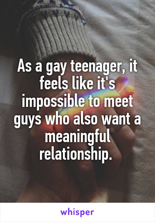 As a gay teenager, it feels like it's impossible to meet guys who also want a meaningful relationship. 