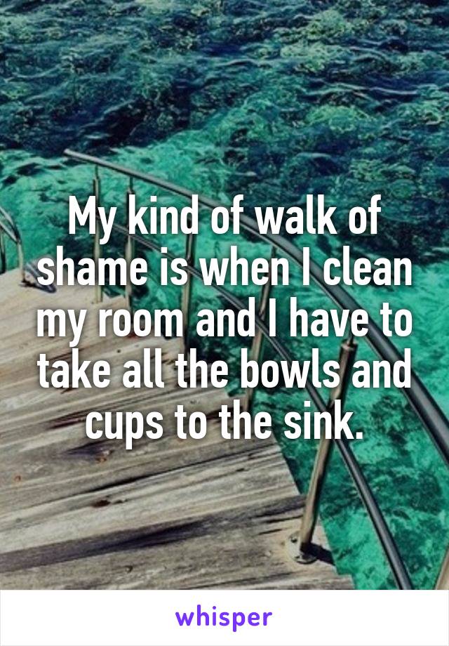 My kind of walk of shame is when I clean my room and I have to take all the bowls and cups to the sink.
