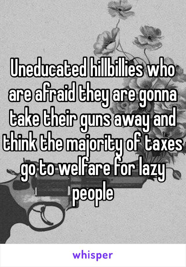 Uneducated hillbillies who are afraid they are gonna take their guns away and think the majority of taxes go to welfare for lazy people  