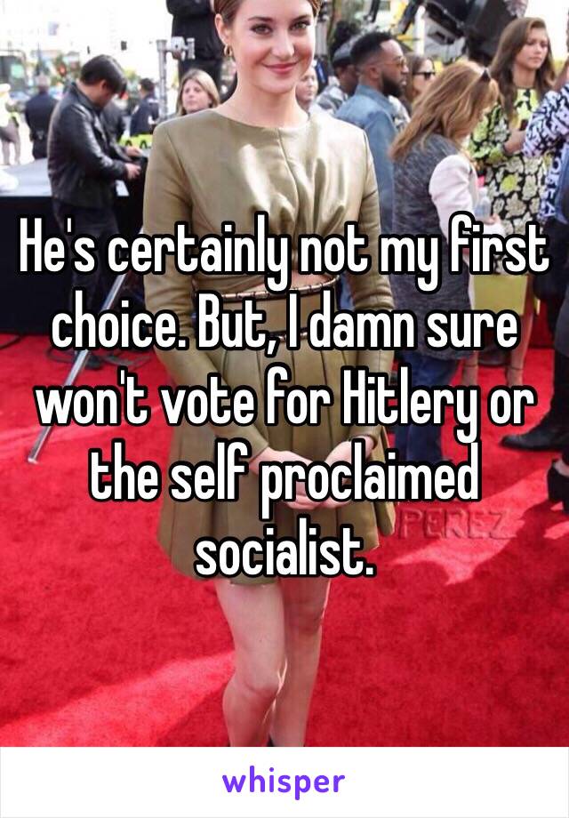 He's certainly not my first choice. But, I damn sure won't vote for Hitlery or the self proclaimed socialist. 