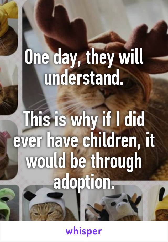 One day, they will understand.

This is why if I did ever have children, it would be through adoption.