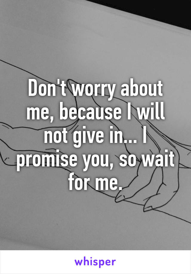 Don't worry about me, because I will not give in... I promise you, so wait for me.