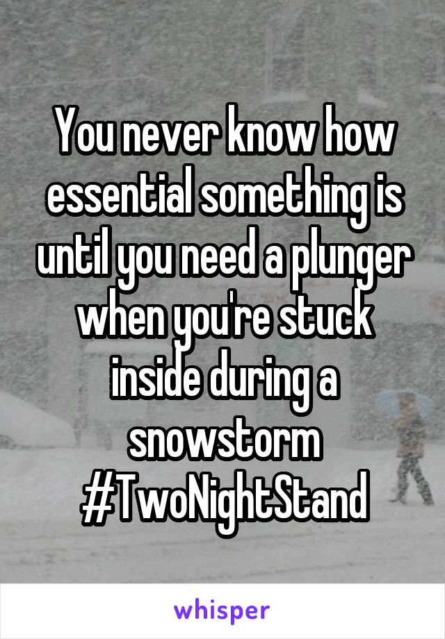You never know how essential something is until you need a plunger when you're stuck inside during a snowstorm
#TwoNightStand