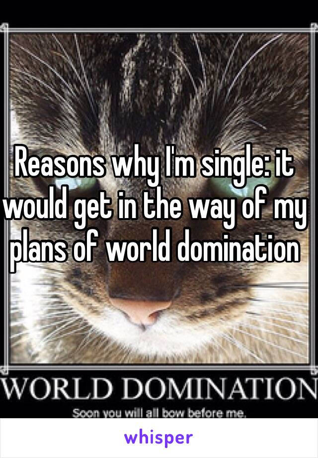 Reasons why I'm single: it would get in the way of my plans of world domination
