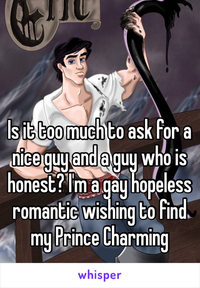 Is it too much to ask for a nice guy and a guy who is honest? I'm a gay hopeless romantic wishing to find my Prince Charming 