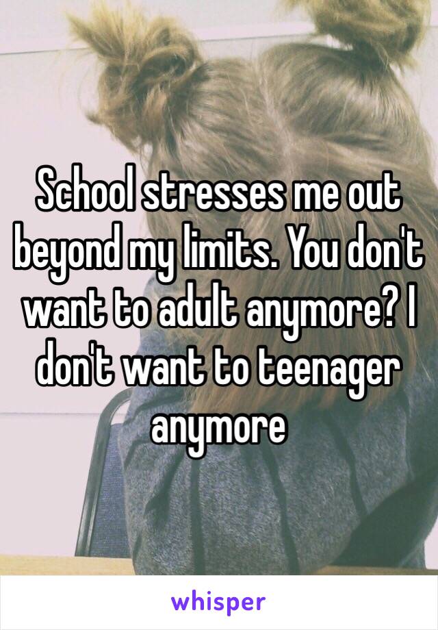 School stresses me out beyond my limits. You don't want to adult anymore? I don't want to teenager anymore 