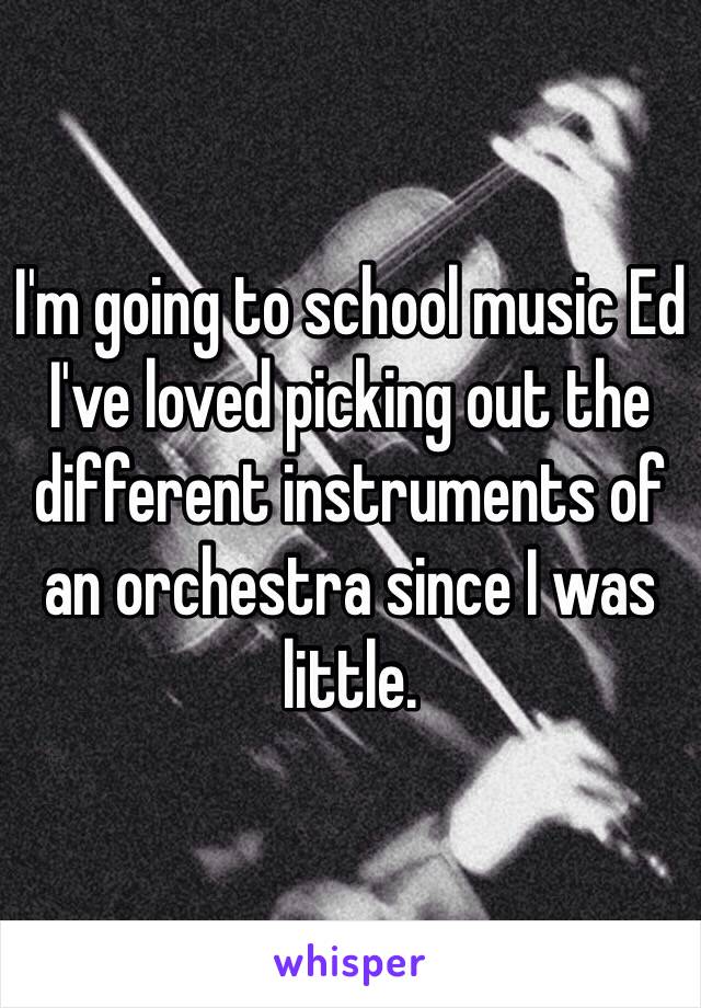 I'm going to school music Ed I've loved picking out the different instruments of an orchestra since I was little. 