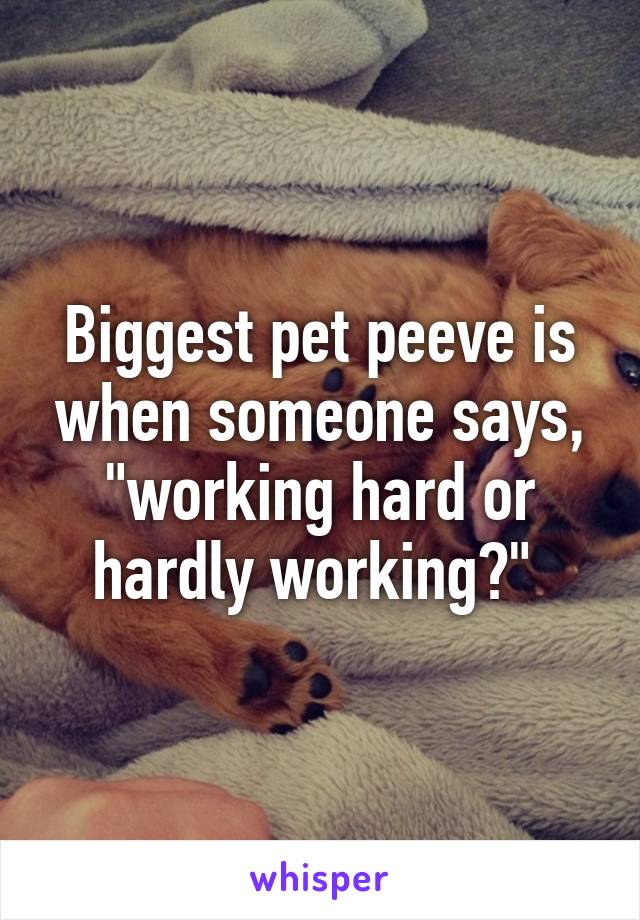 Biggest pet peeve is when someone says, "working hard or hardly working?" 