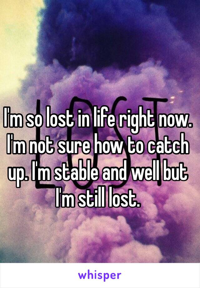I'm so lost in life right now. I'm not sure how to catch up. I'm stable and well but I'm still lost.