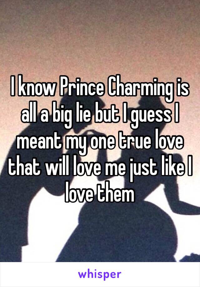 I know Prince Charming is all a big lie but I guess I meant my one true love that will love me just like I love them 