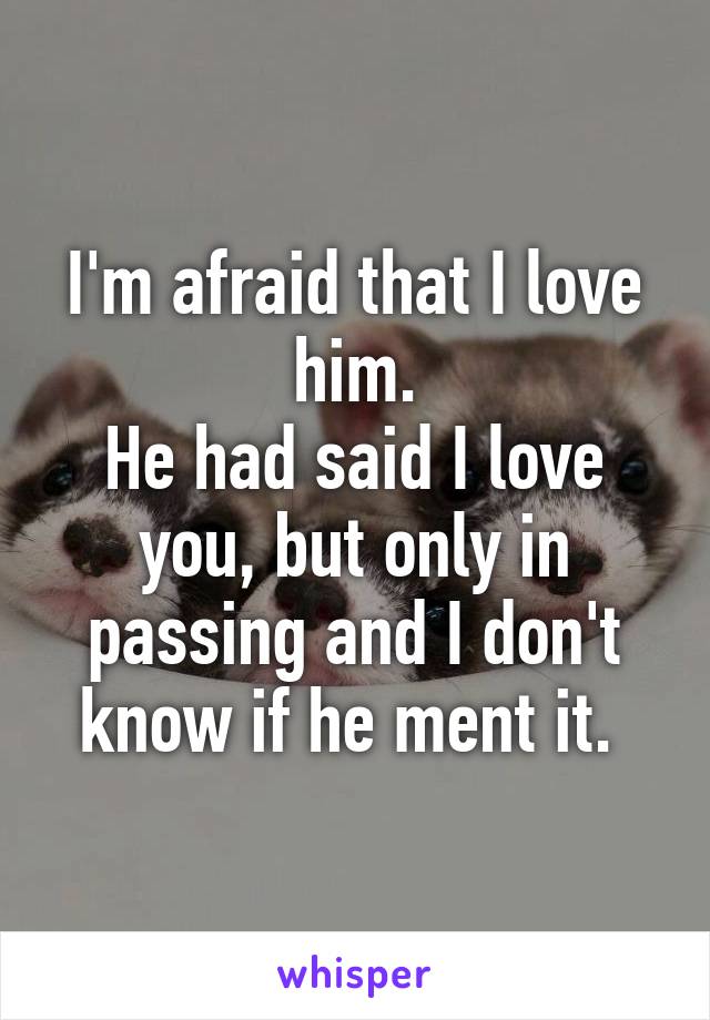 I'm afraid that I love him.
He had said I love you, but only in passing and I don't know if he ment it. 