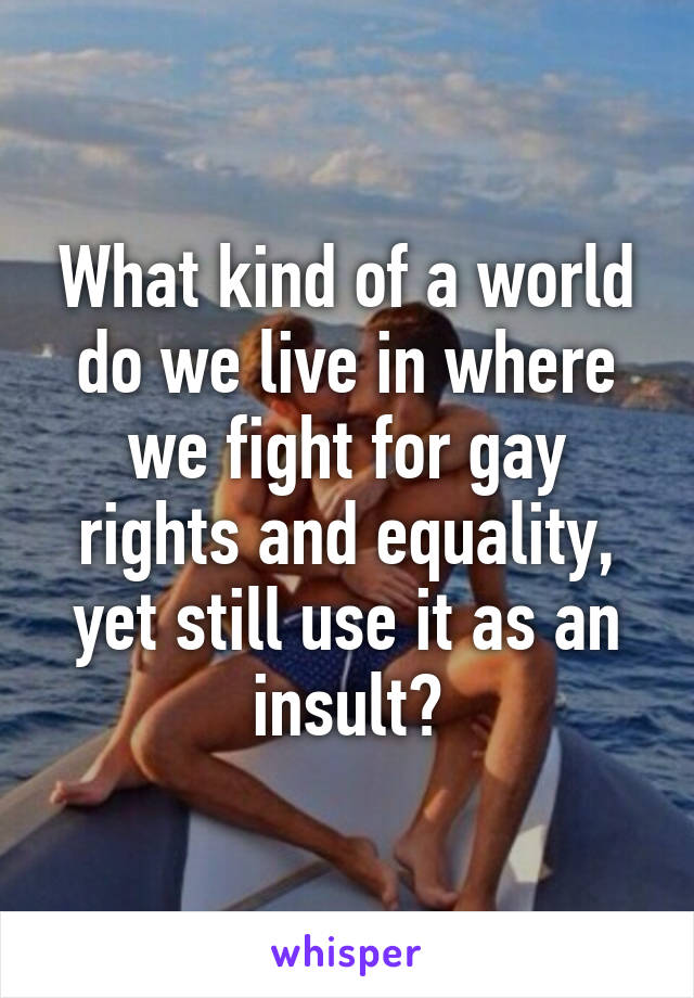 What kind of a world do we live in where we fight for gay rights and equality, yet still use it as an insult?