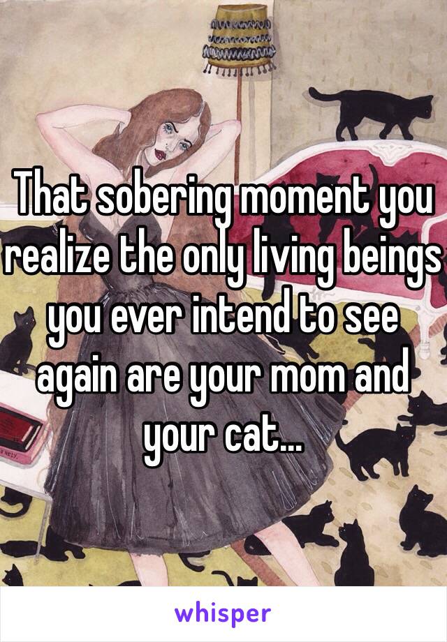 That sobering moment you realize the only living beings you ever intend to see again are your mom and your cat...