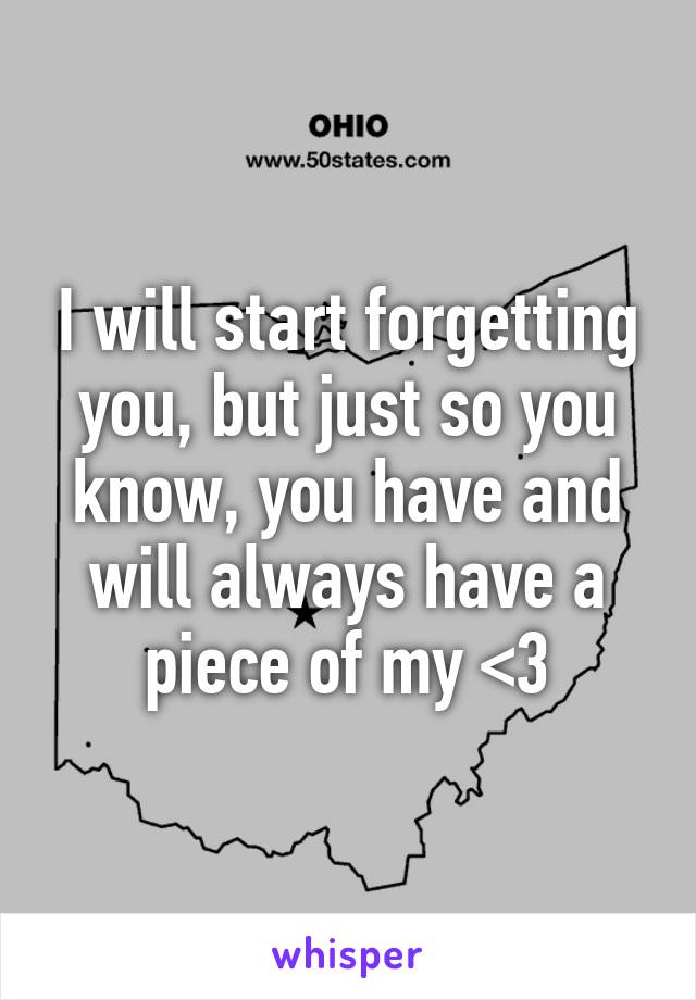 I will start forgetting you, but just so you know, you have and will always have a piece of my <3