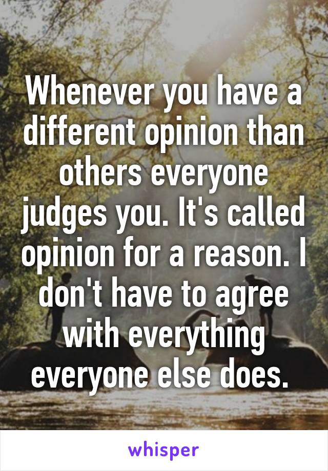 Whenever you have a different opinion than others everyone judges you. It's called opinion for a reason. I don't have to agree with everything everyone else does. 