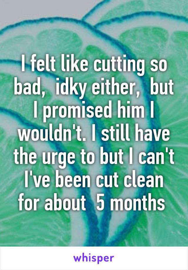 I felt like cutting so bad,  idky either,  but I promised him I wouldn't. I still have the urge to but I can't I've been cut clean for about  5 months 