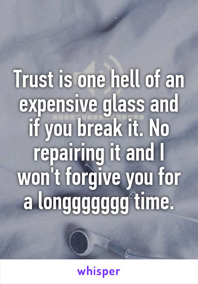 Trust is one hell of an expensive glass and if you break it. No repairing it and I won't forgive you for a longgggggg time.