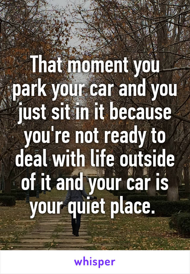 That moment you park your car and you just sit in it because you're not ready to deal with life outside of it and your car is your quiet place. 