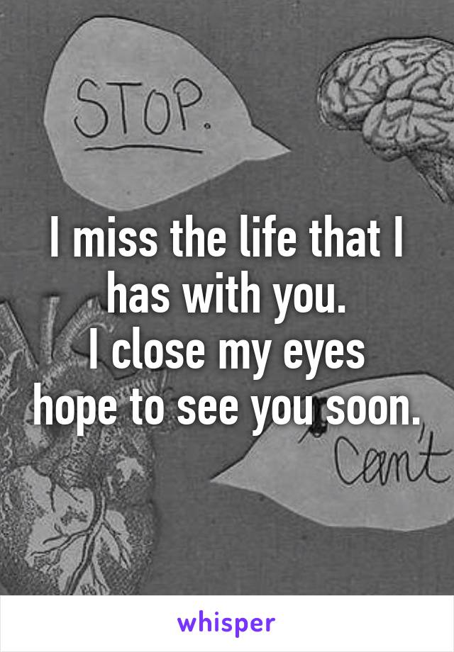 I miss the life that I has with you.
I close my eyes hope to see you soon.