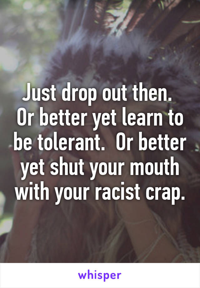 Just drop out then.  Or better yet learn to be tolerant.  Or better yet shut your mouth with your racist crap.