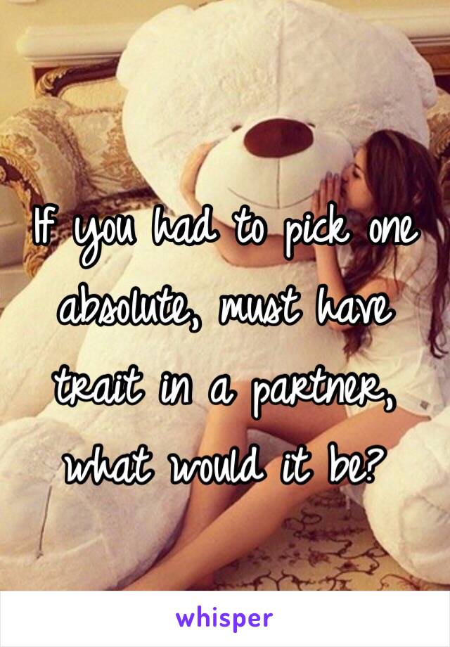 If you had to pick one absolute, must have trait in a partner, what would it be?