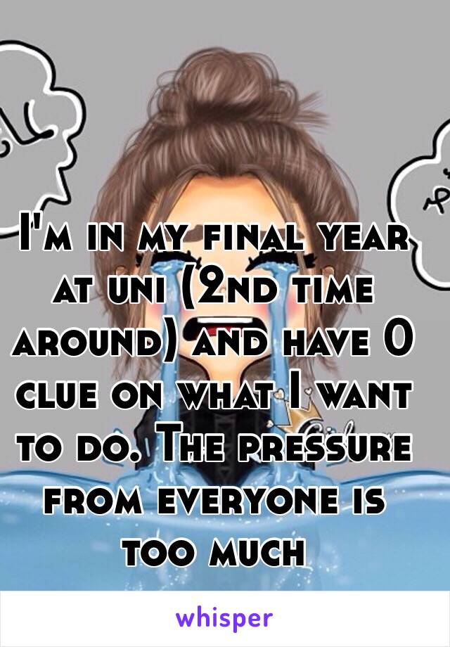 I'm in my final year at uni (2nd time around) and have 0 clue on what I want to do. The pressure from everyone is too much 