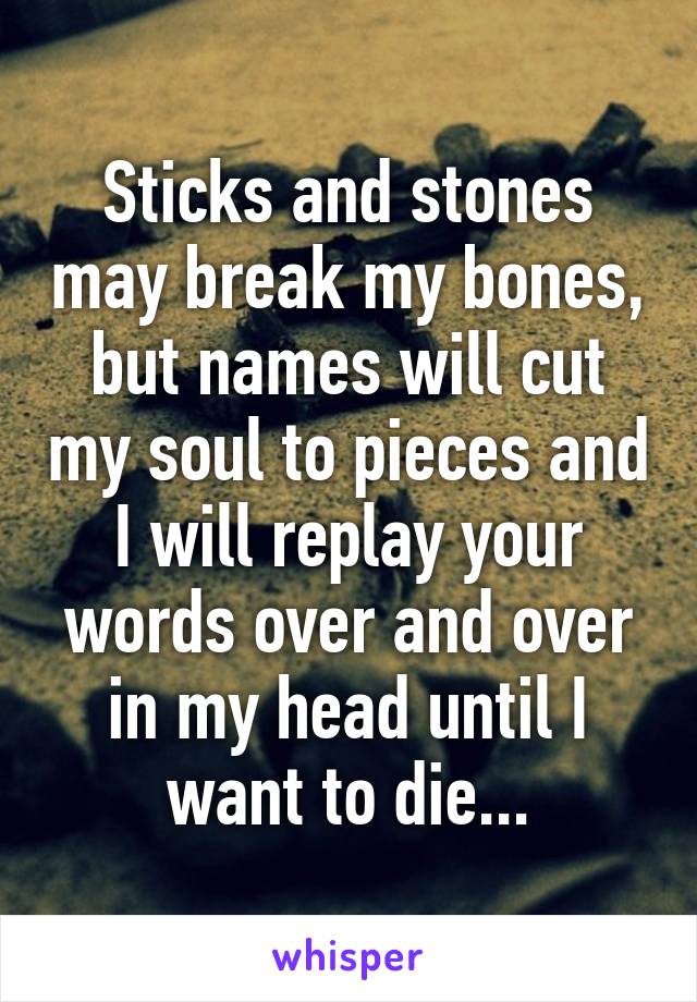 Sticks and stones may break my bones, but names will cut my soul to pieces and I will replay your words over and over in my head until I want to die...