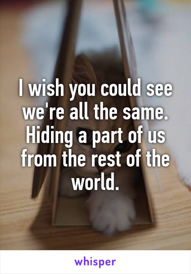 I wish you could see we're all the same.
Hiding a part of us from the rest of the world.